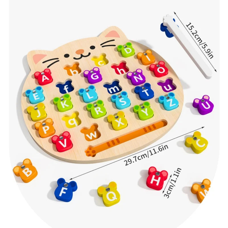 Wooden Cat Magnetic ABC Alphabet Puzzle - Montessori Educational Toy