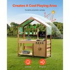 Wooden Outdoor Mud Kitchen Kids Playset with Canopy & Accessories