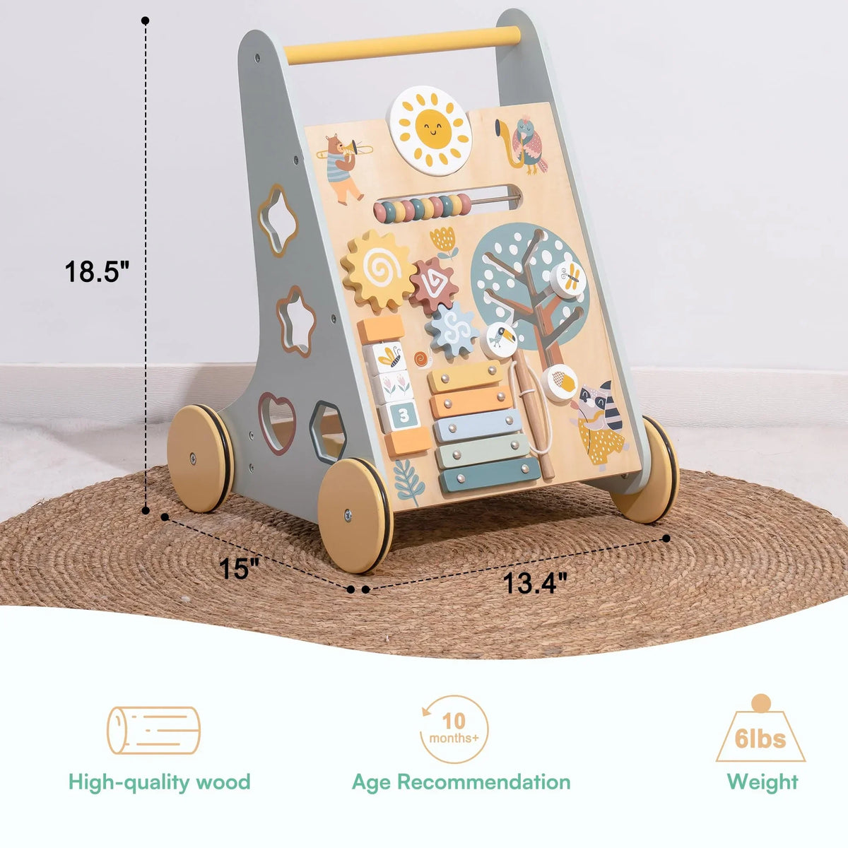 Wooden Montessori Baby Walker & Activity Center Push Toy