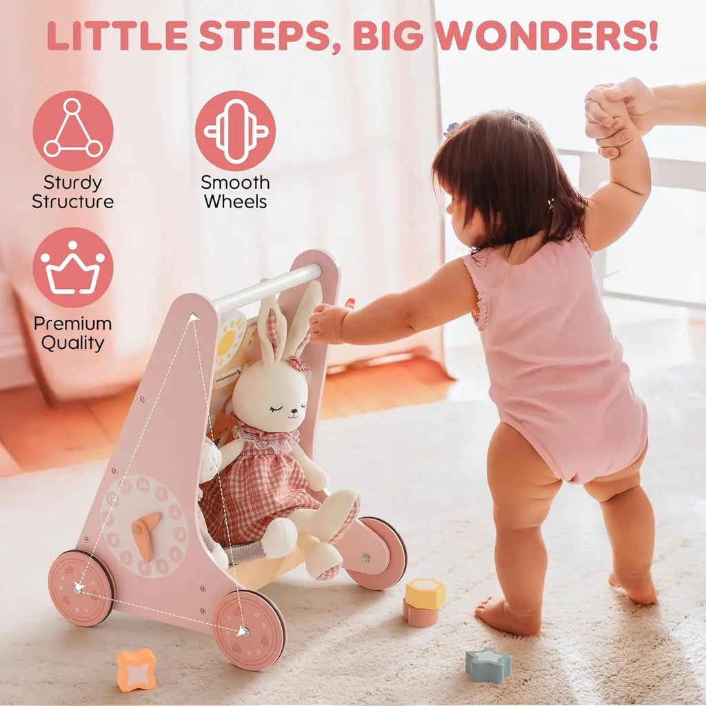 Wooden Montessori Baby Walker & Activity Center Push Toy