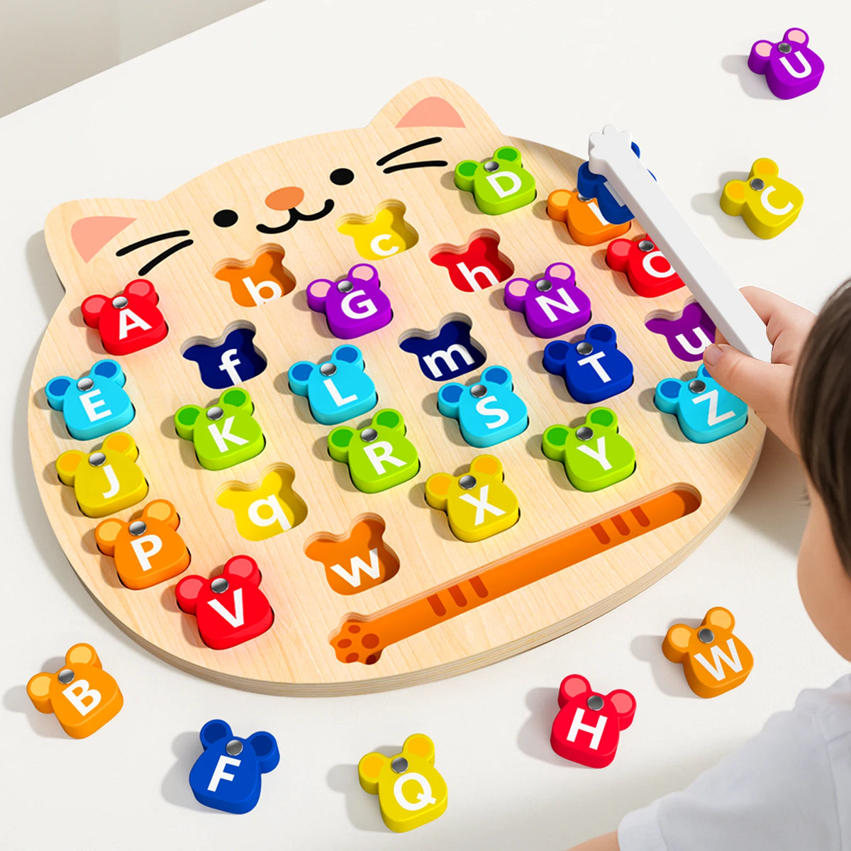 Wooden Cat Magnetic ABC Alphabet Puzzle - Montessori Educational Toy