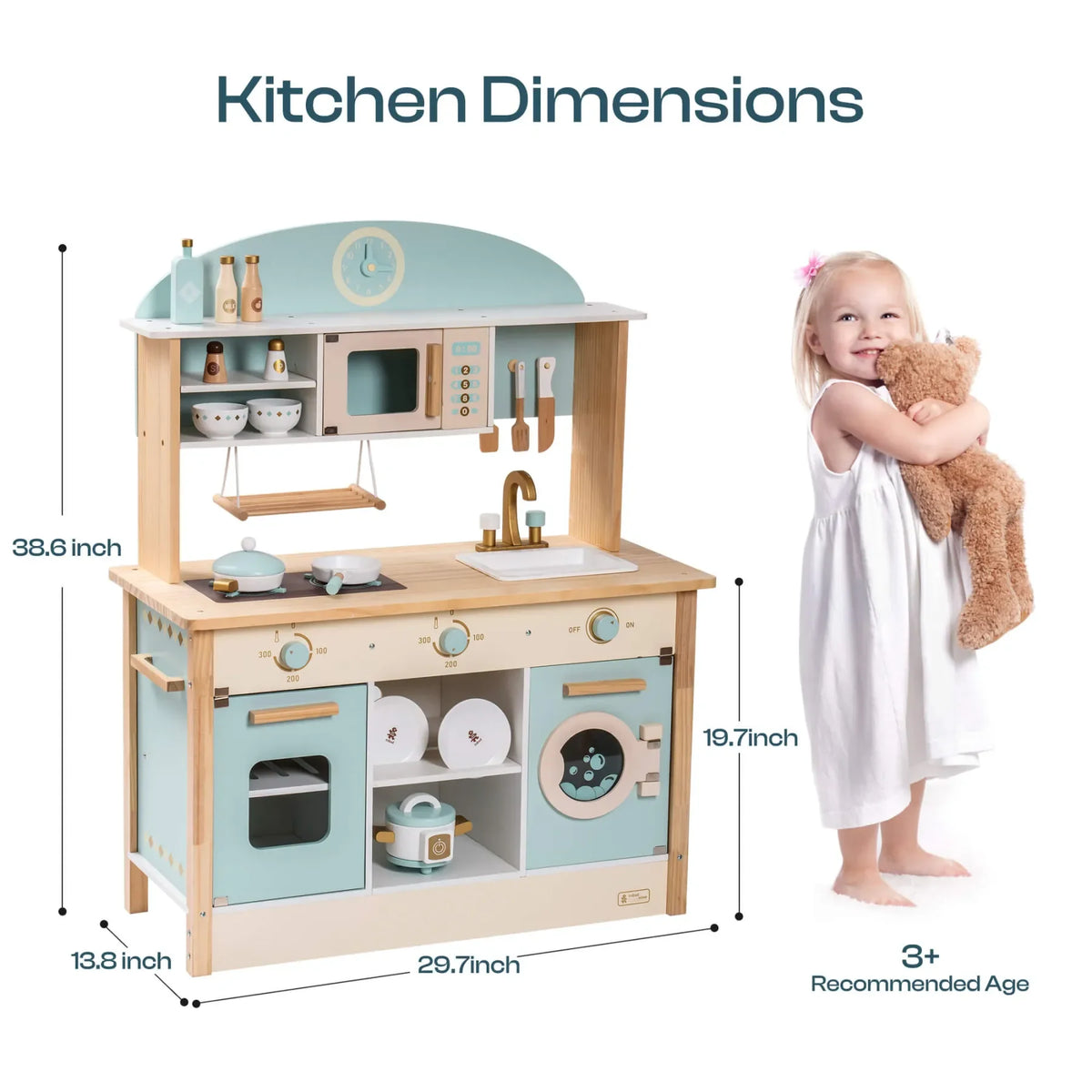 Wooden Play Kitchen Set - Kids Pretend Play Furniture