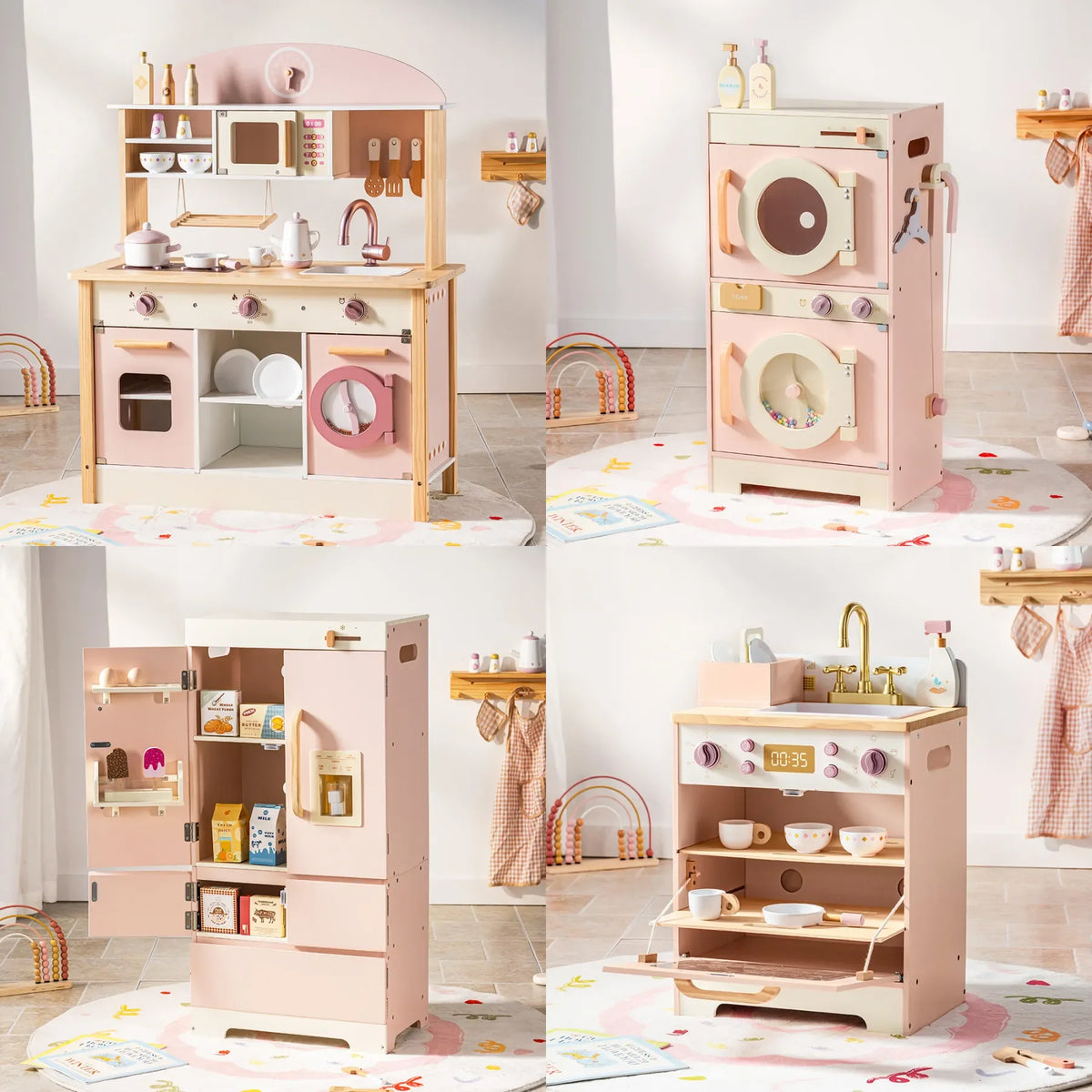 Wooden Kids Corner Kitchen Playset for Pretend Play