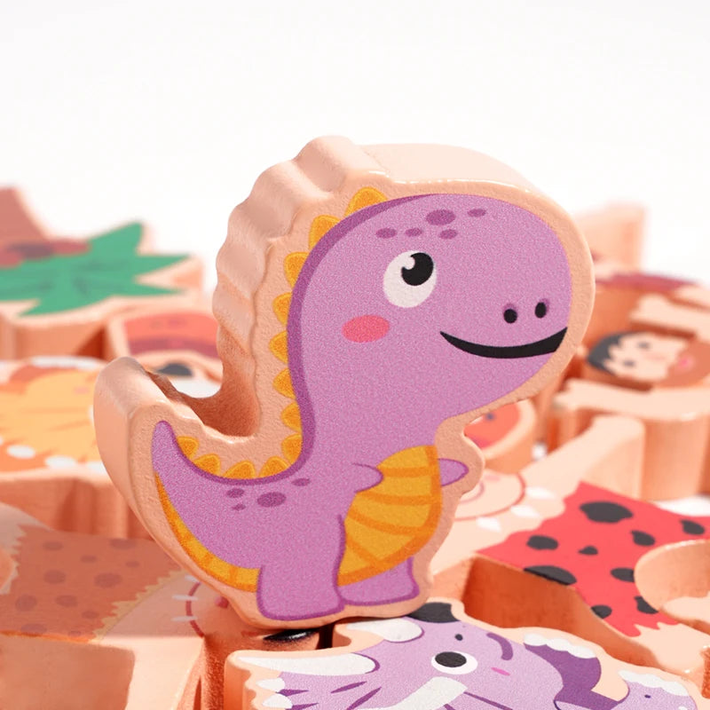 Wooden Dinosaur Stacking Blocks - Montessori Balance Game for Kids