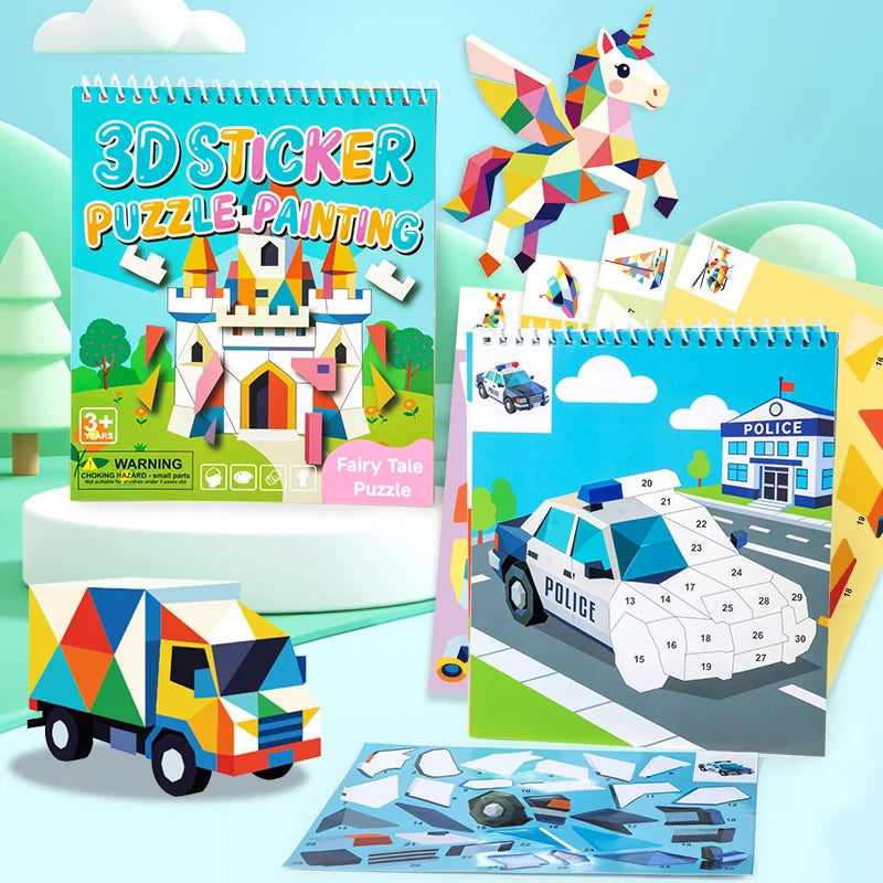 3D Geometry Collage Wooden Sticker Puzzle - Educational Focus Toy