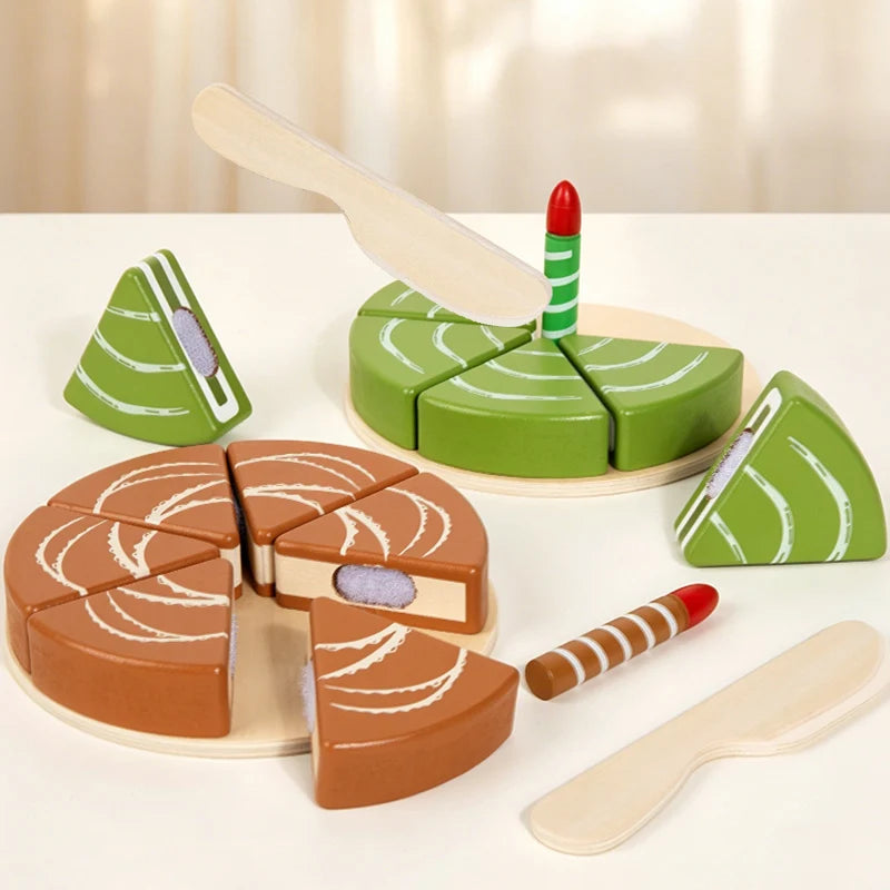 Wooden Pretend Play Birthday Cake Toy - Simulation Kitchen Food Set