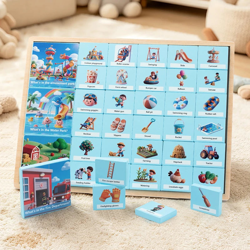 Montessori Wooden Scene Matching Game - Educational Sorting Puzzle