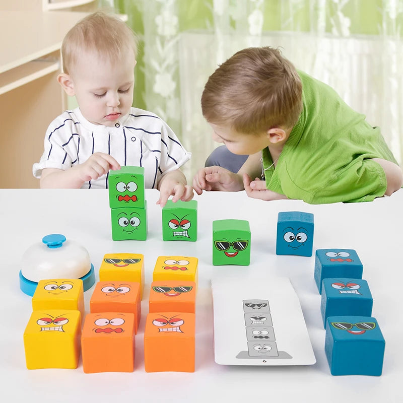 Wooden Face Changing Expression Puzzle - Montessori Building Block Game
