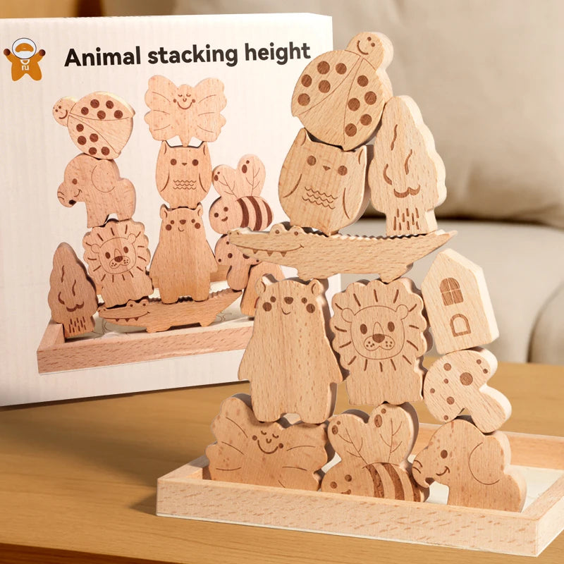 Montessori Wooden Animal Stacking Blocks - Safari Educational Toy