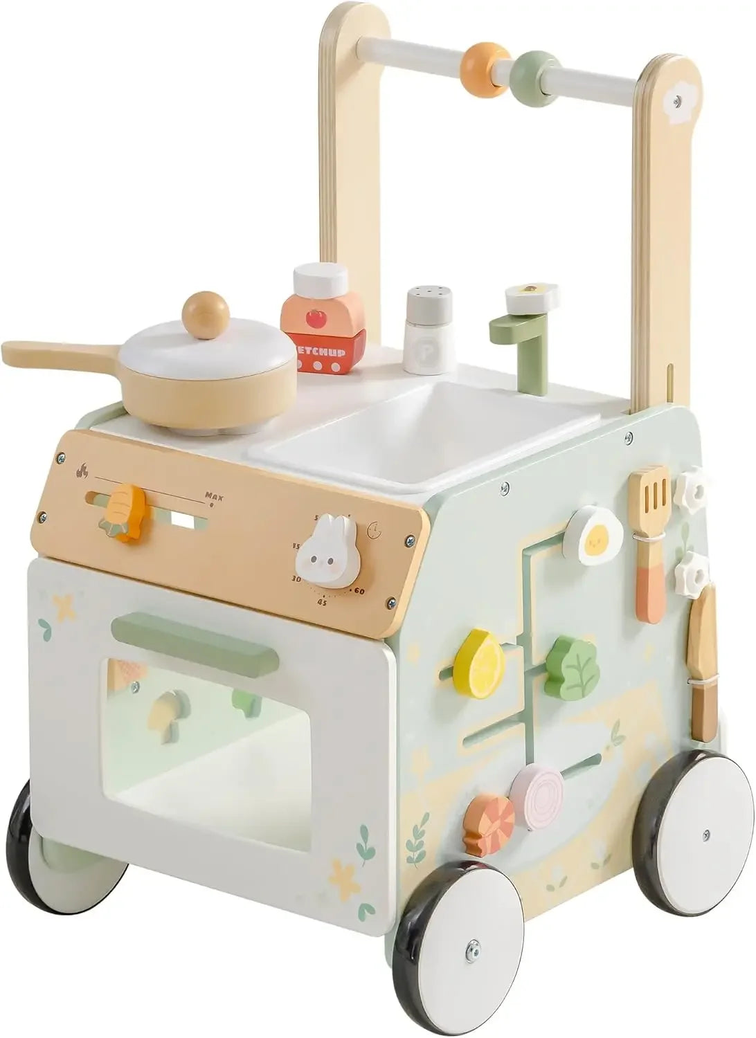 Wooden Baby Walker - Adjustable Montessori Push Toy for Toddlers