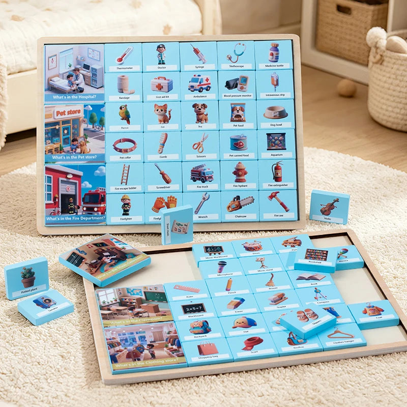 Montessori Wooden Scene Matching Game - Educational Sorting Puzzle