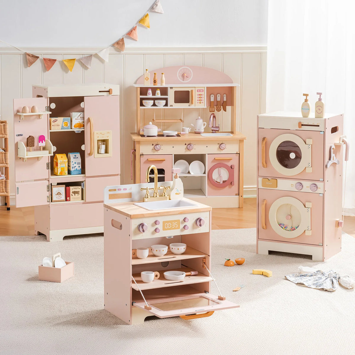 Wooden Kids Corner Kitchen Playset for Pretend Play