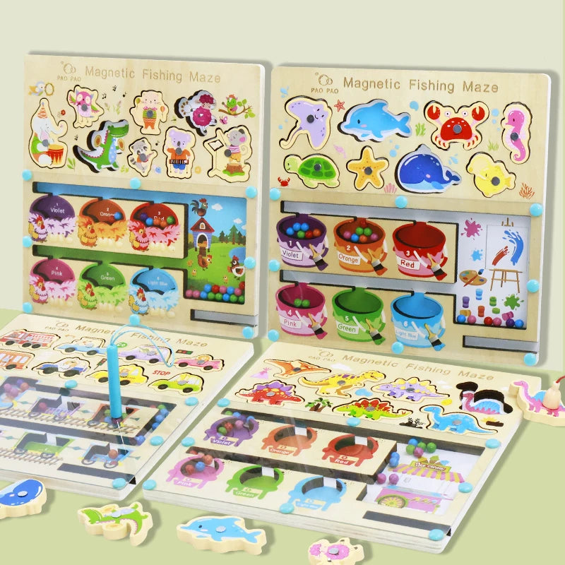Montessori Wooden Magnetic Fishing & Matching Puzzle for Toddlers
