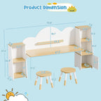 Wooden Kids Study Desk with 2 Stools & Storage Bookshelf