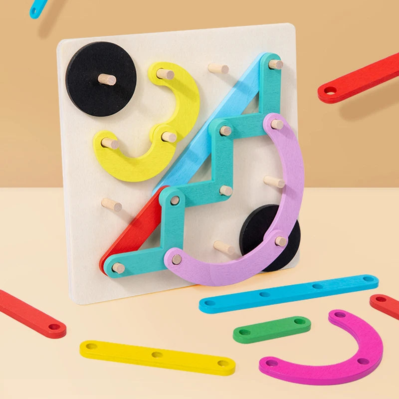 Montessori Wooden Nail Board Geometric Pegboard Educational Toy