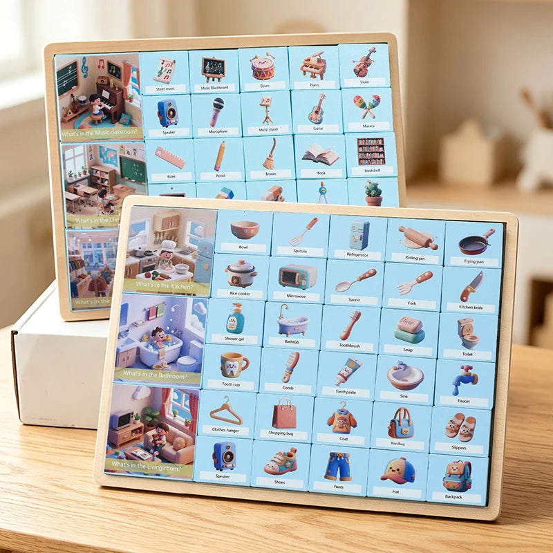 Montessori Wooden Scene Matching Game - Educational Sorting Puzzle