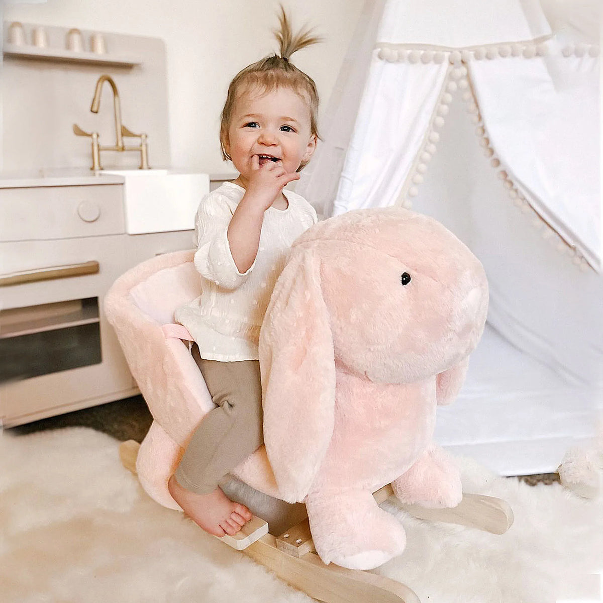 Plush Bunny Rocking Horse | Pink Toddler Rocker with Sound