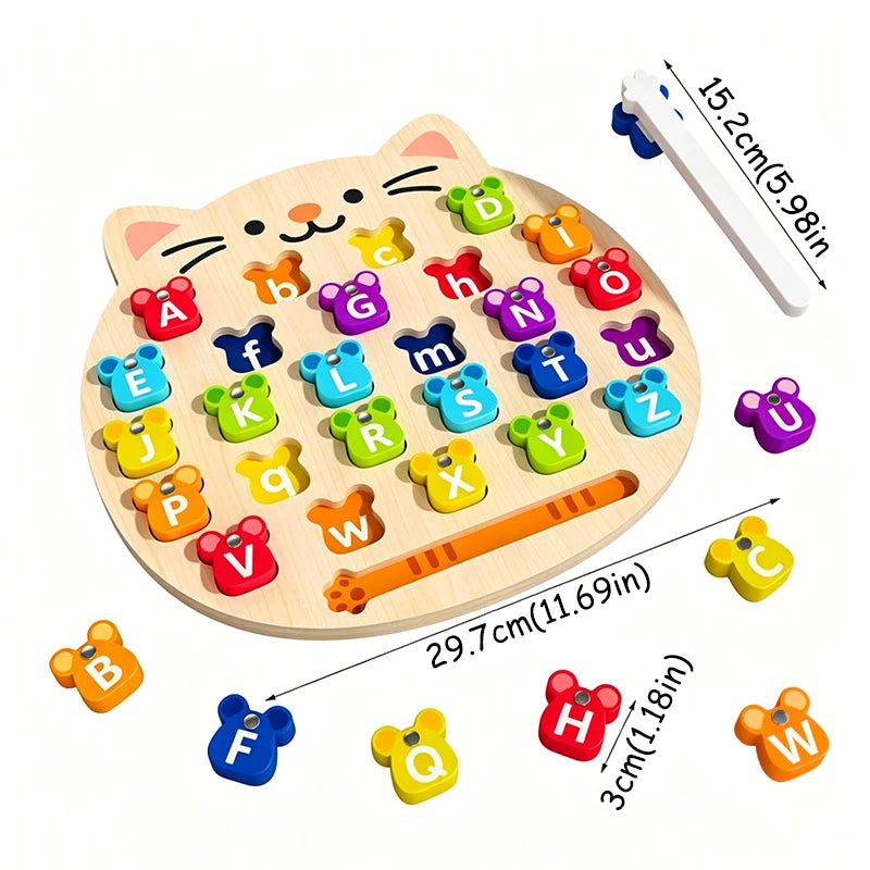 Wooden Cat Magnetic Alphabet Puzzle - Montessori Educational Toy