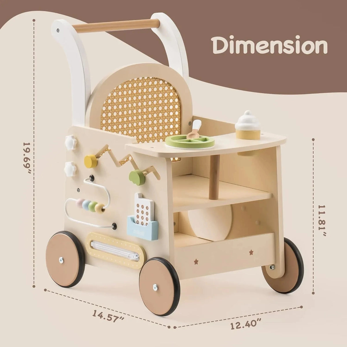 Wooden Baby Push Walker - Montessori Toddler Activity Center