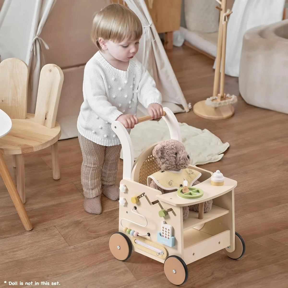Wooden Baby Push Walker - Montessori Toddler Activity Center