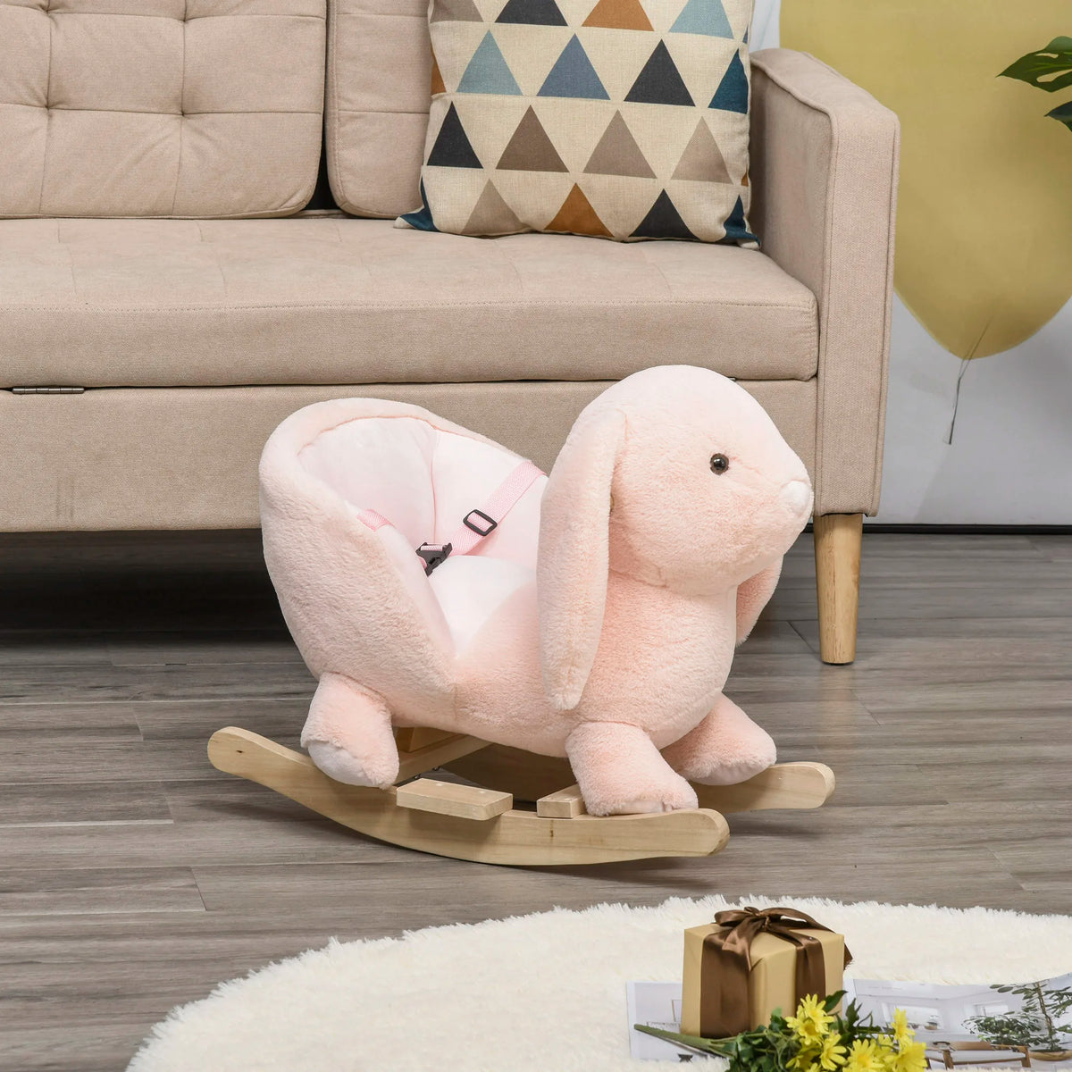 Plush Bunny Rocking Horse | Pink Toddler Rocker with Sound