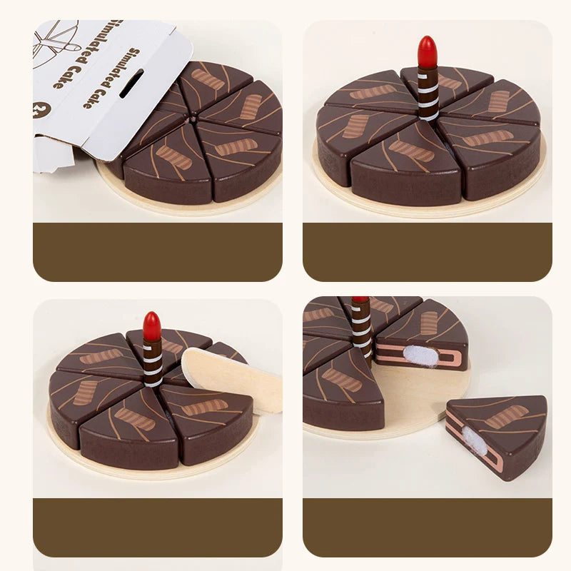 Wooden Pretend Play Birthday Cake Toy - Simulation Kitchen Food Set