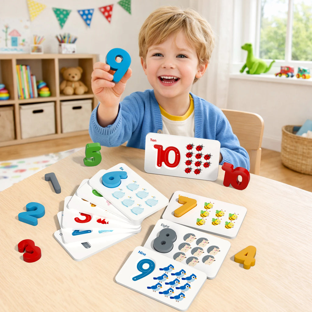 Montessori Wooden Number Matching Puzzle - Early Learning Math Toy