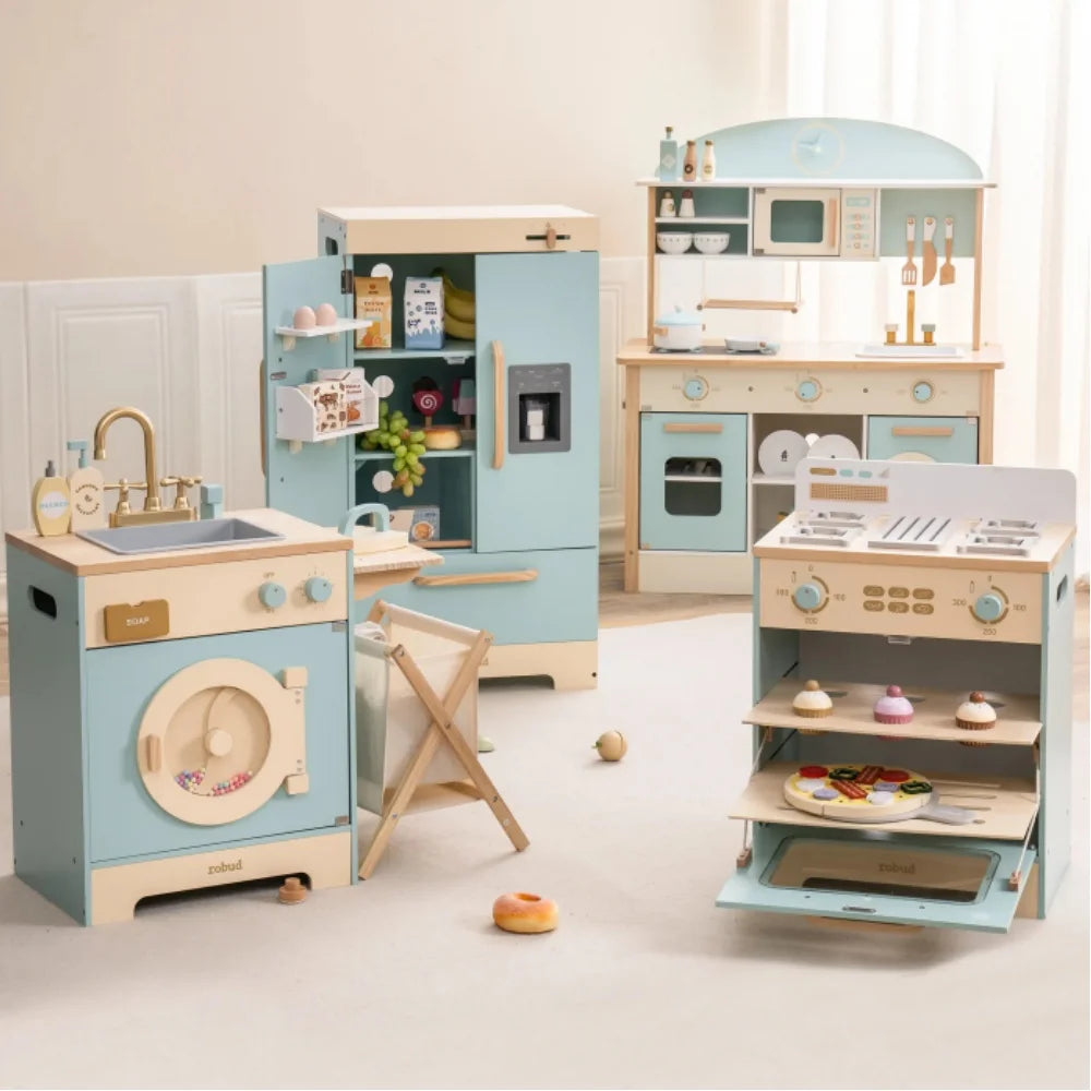 Wooden Play Kitchen Set - Kids Pretend Play Furniture