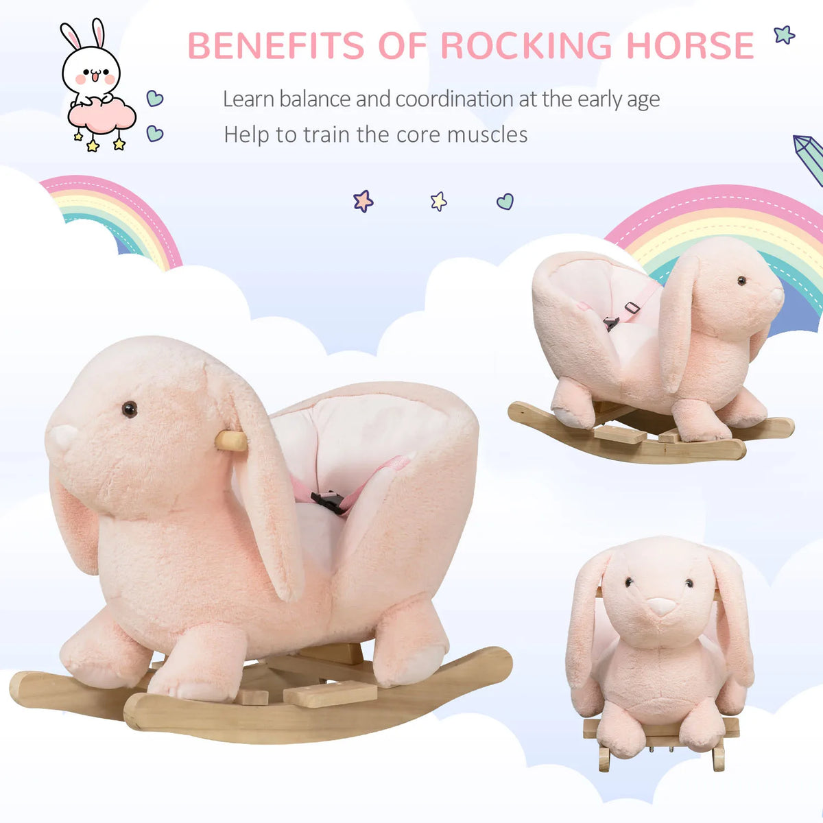 Plush Bunny Rocking Horse | Pink Toddler Rocker with Sound