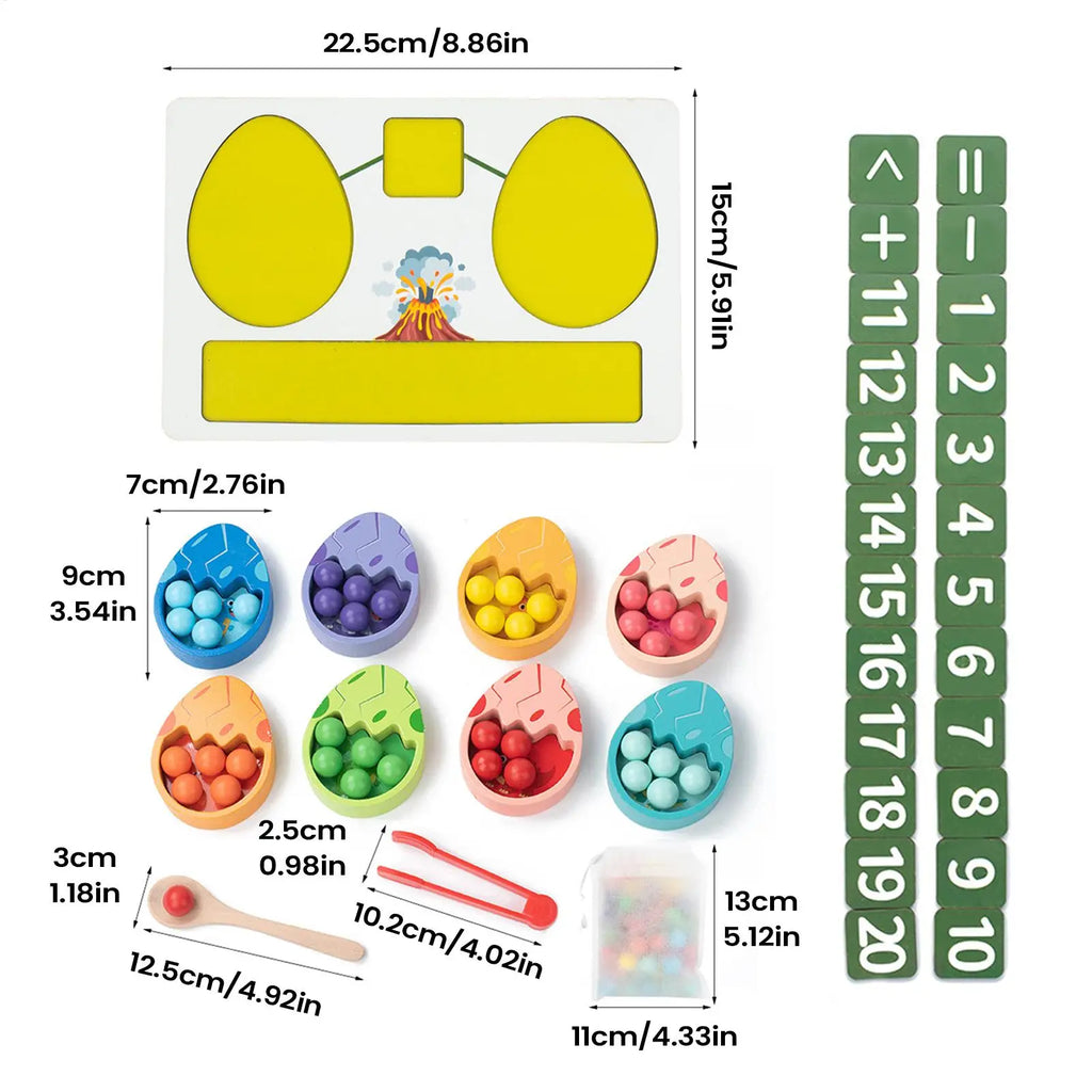 Montessori Dinosaur Bead Counting Game - Wooden Math & Fine Motor Toy
