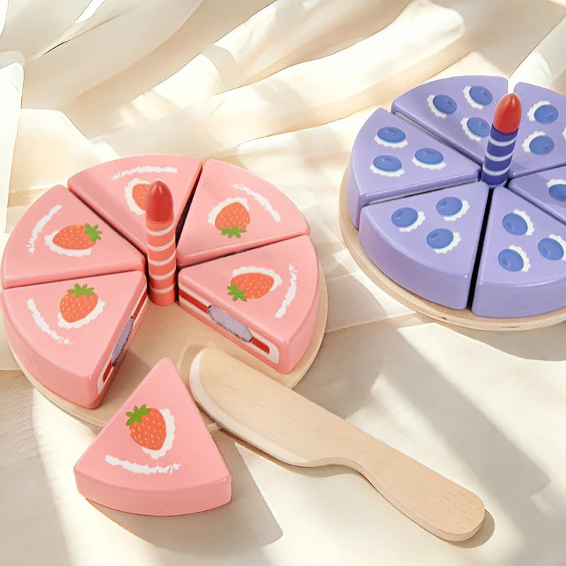 Wooden Pretend Play Birthday Cake Toy - Simulation Kitchen Food Set