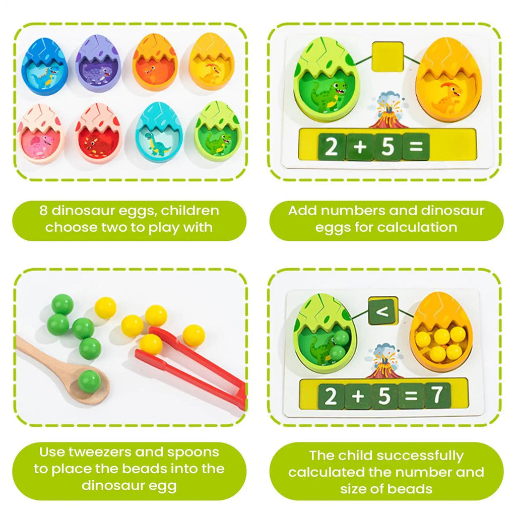Montessori Dinosaur Bead Counting Game - Wooden Math & Fine Motor Toy