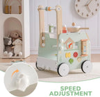 Wooden Baby Walker - Adjustable Montessori Push Toy for Toddlers