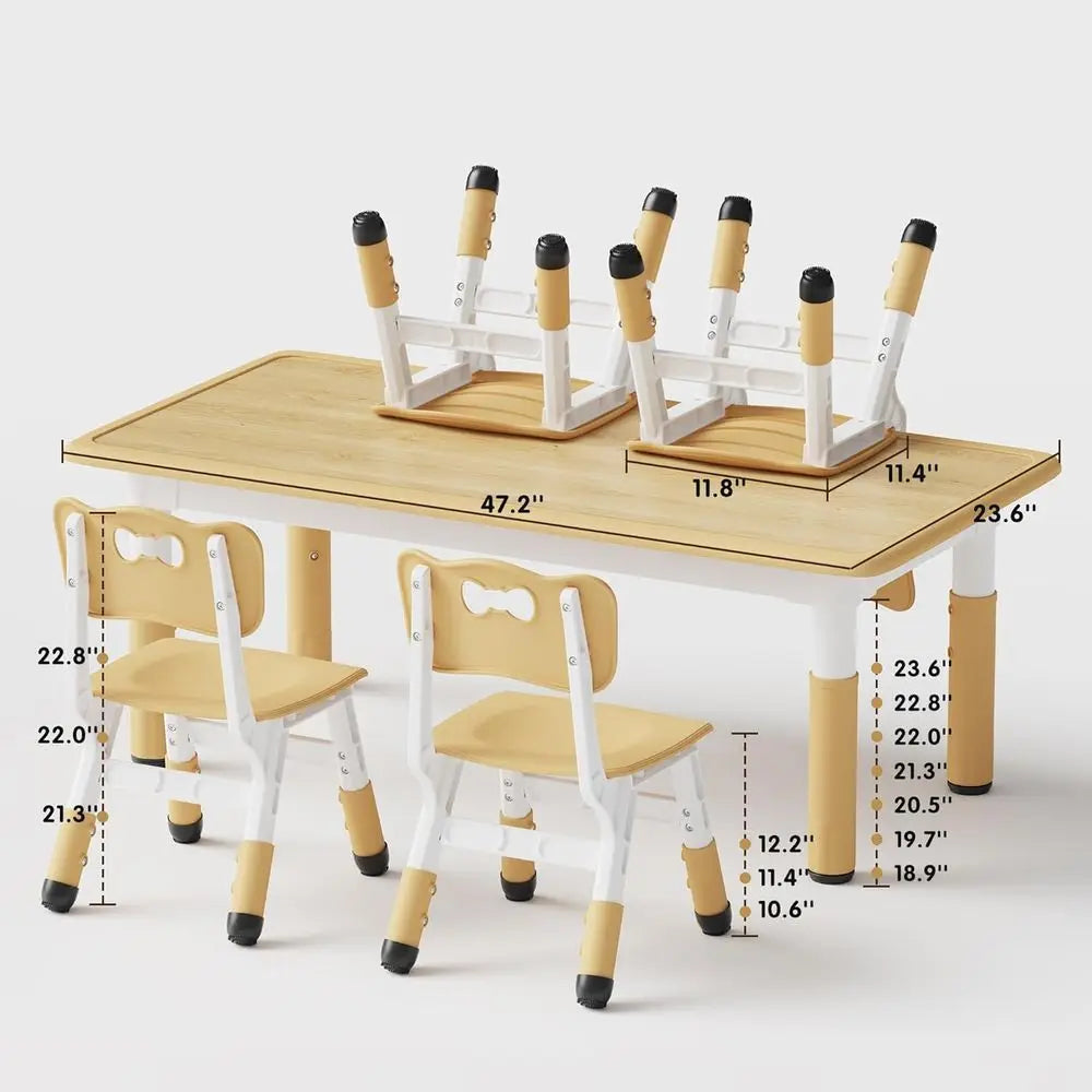 Kids Table and 4 Chairs Set, Adjustable Height HDPE Toddler Activity Desk