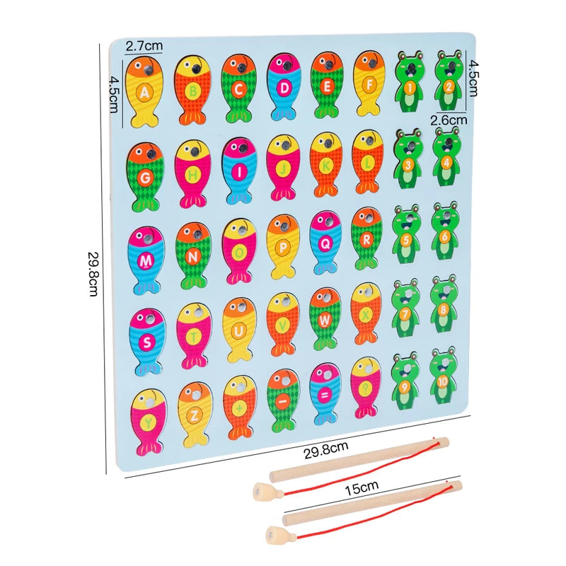 Wooden Magnetic Alphabet Fishing Game - Montessori Educational Toy