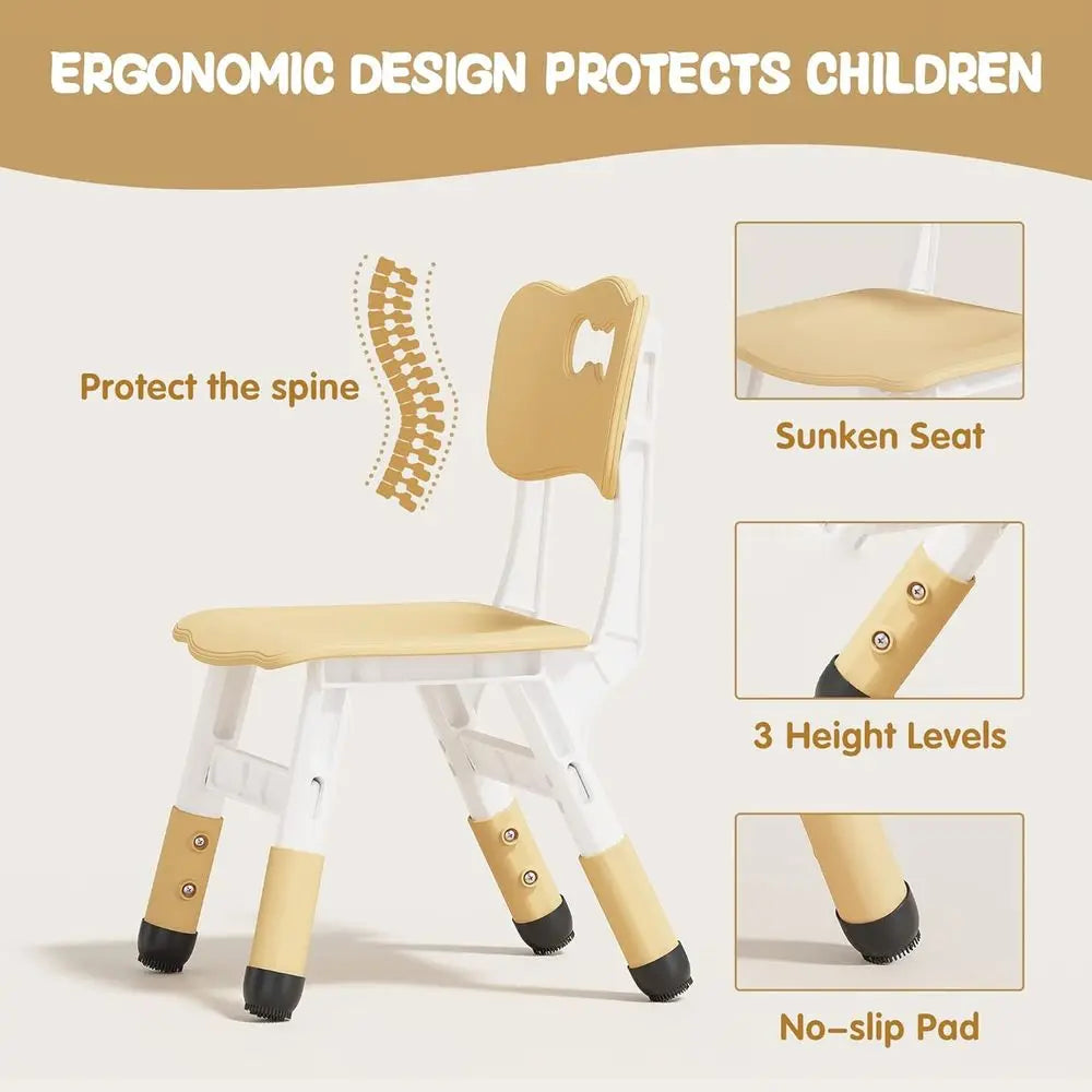 Kids Table and 4 Chairs Set, Adjustable Height HDPE Toddler Activity Desk