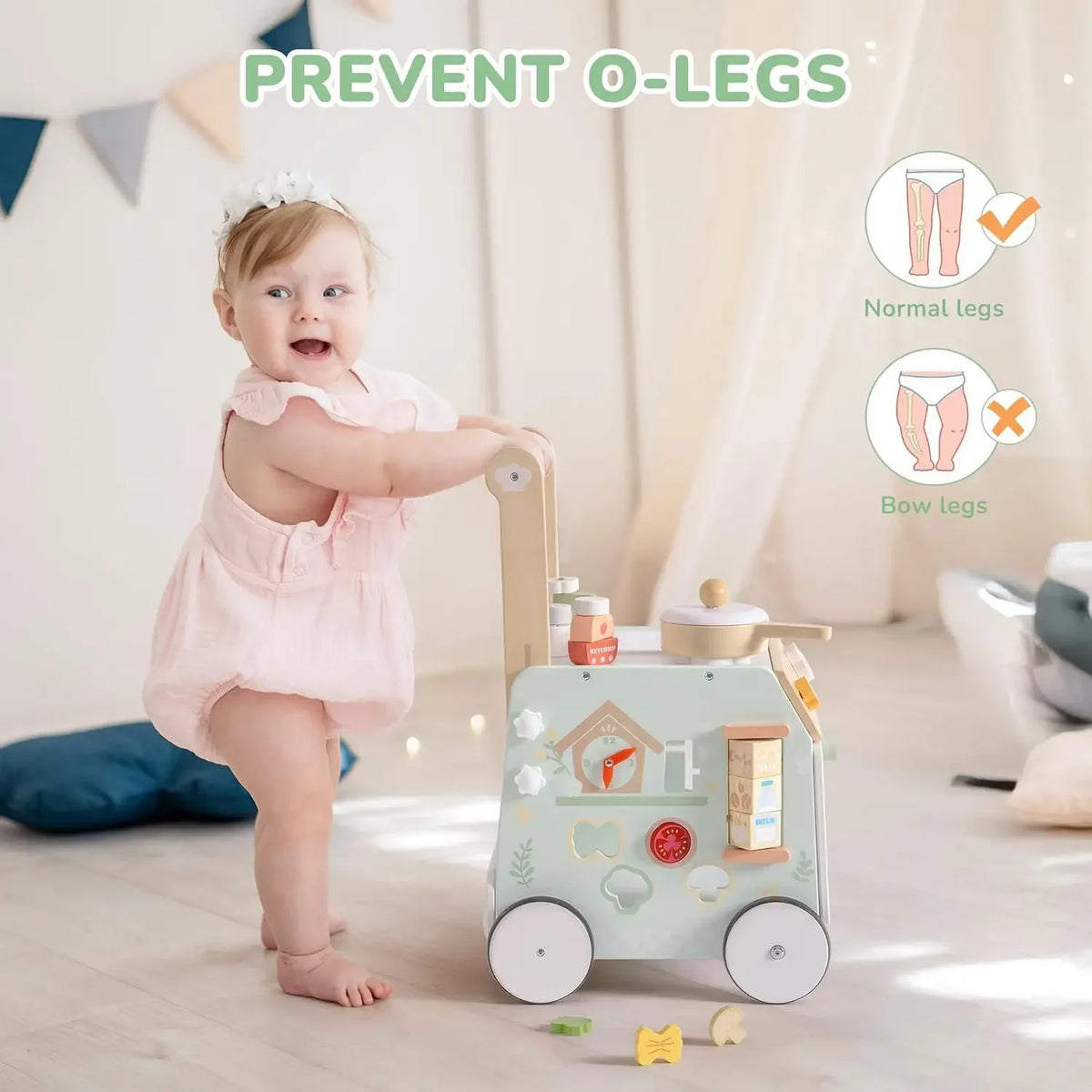 Wooden Baby Walker - Adjustable Montessori Push Toy for Toddlers