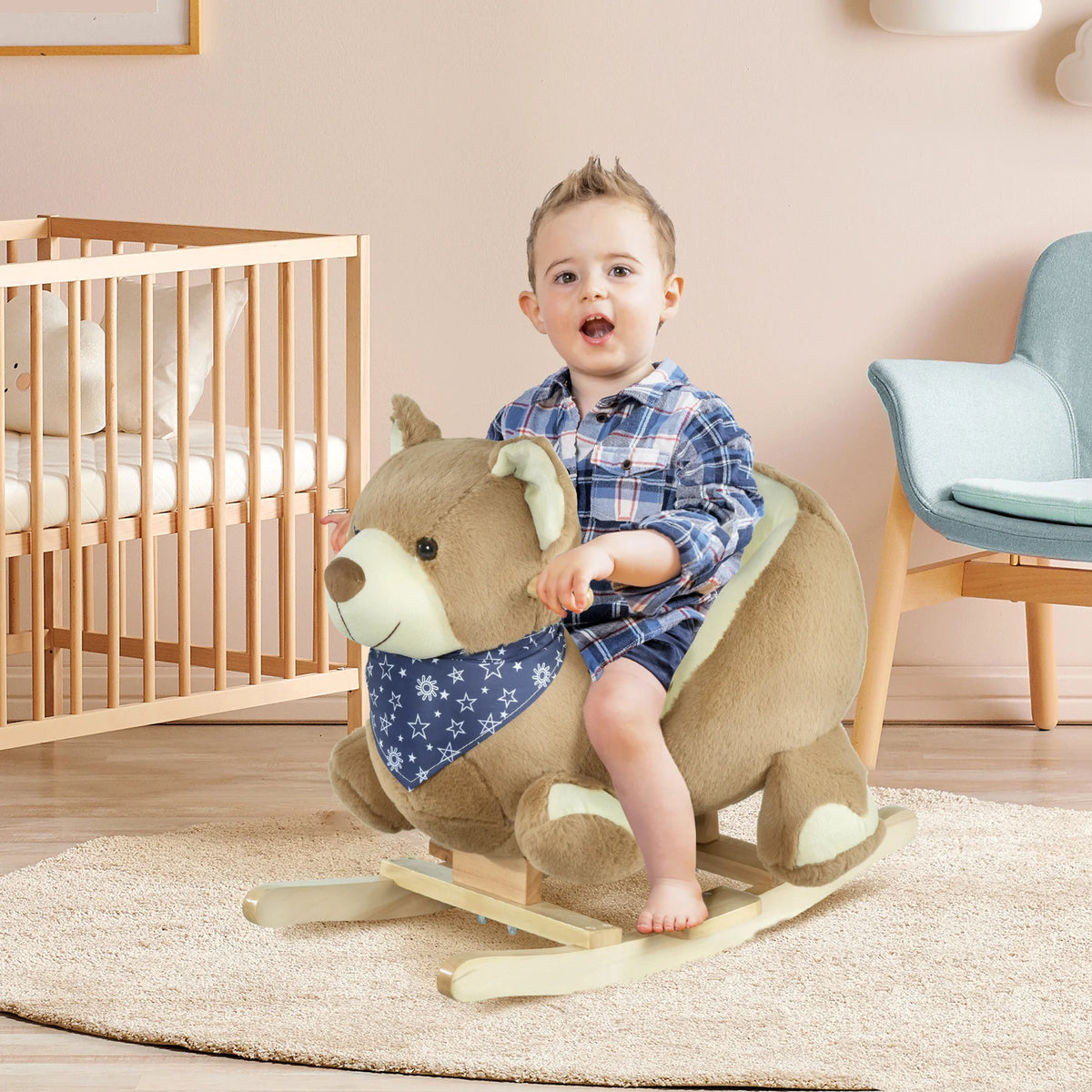 Plush Animal Rocking Chair Ride-on Toy for Toddlers with Music