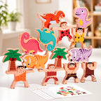 Wooden Dinosaur Stacking Blocks - Montessori Balance Game for Kids