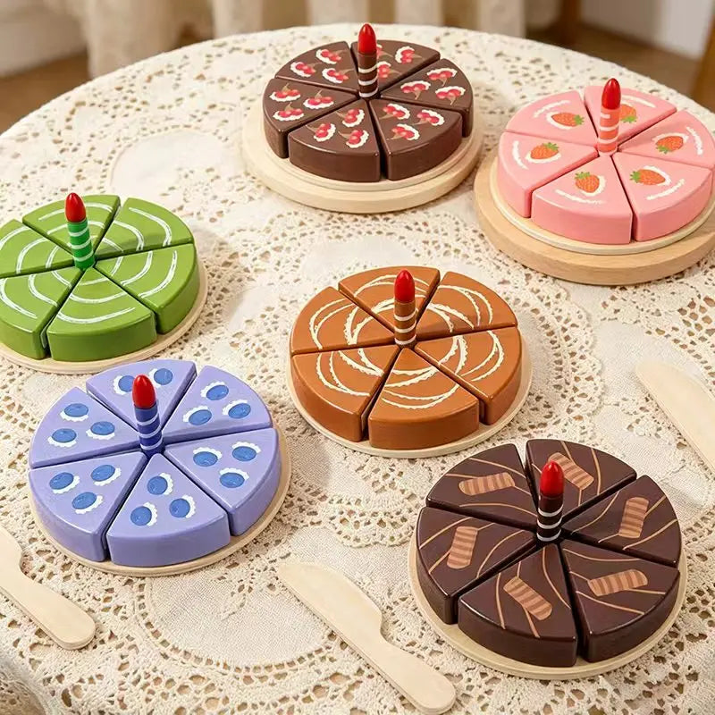 Wooden Pretend Play Birthday Cake Toy - Simulation Kitchen Food Set