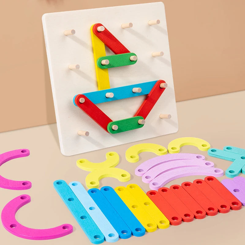 Montessori Wooden Nail Board Geometric Pegboard Educational Toy