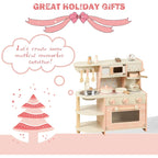 Wooden Play Kitchen Set - Pink Pretend Play Toy for Toddlers