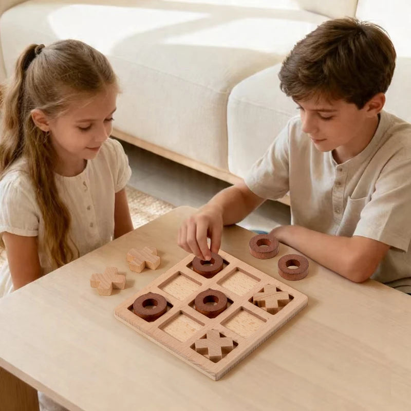 Montessori Wooden Tic Tac Toe Game - Educational XO Chess Puzzle Toy