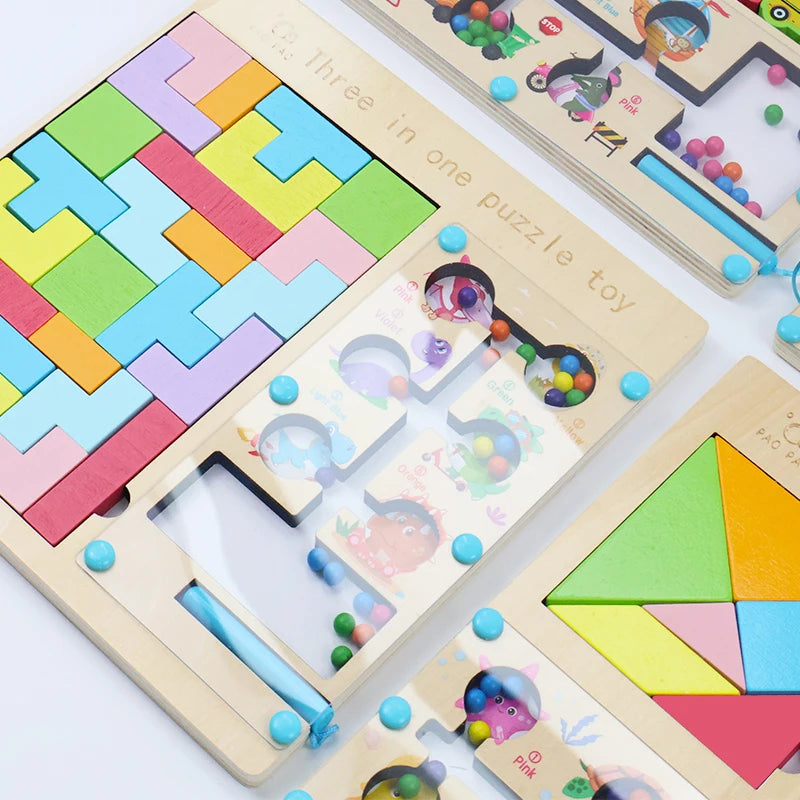 3-in-1 Wooden Maze Puzzle - Montessori Educational Sorting Toy