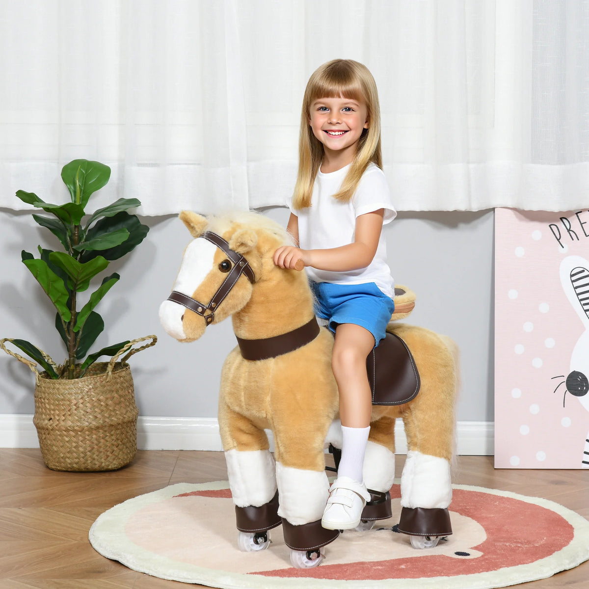 Plush Riding Unicorn Toy - Mechanical Pedal Ride-On for Kids Ages 3-6