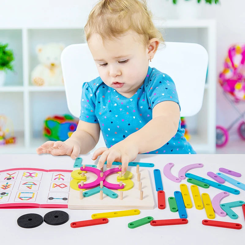 Montessori Wooden Nail Board Geometric Pegboard Educational Toy