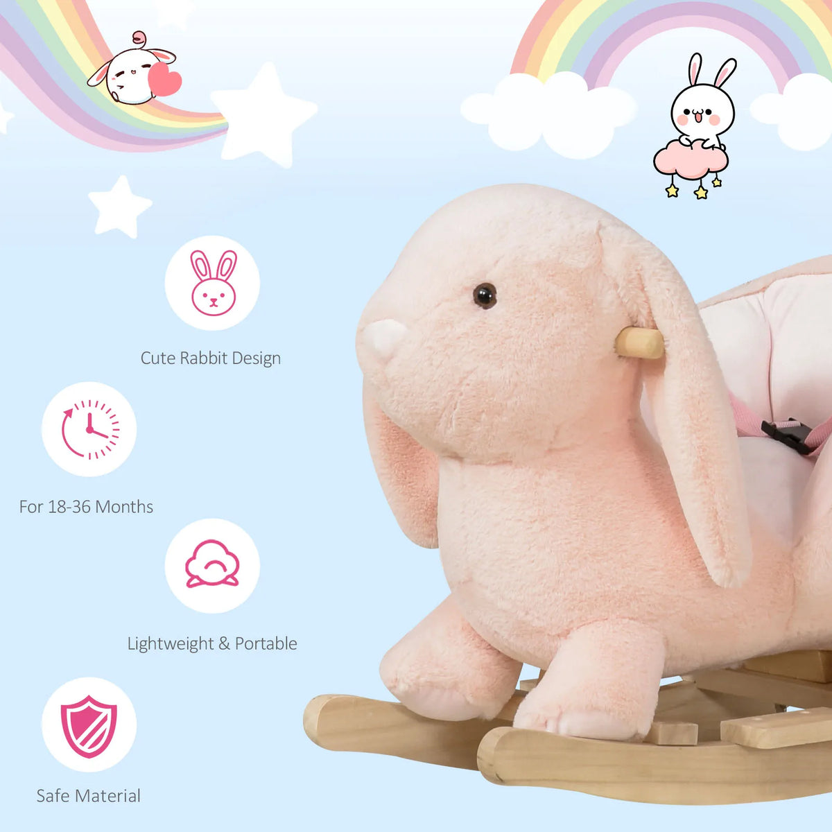 Plush Bunny Rocking Horse | Pink Toddler Rocker with Sound