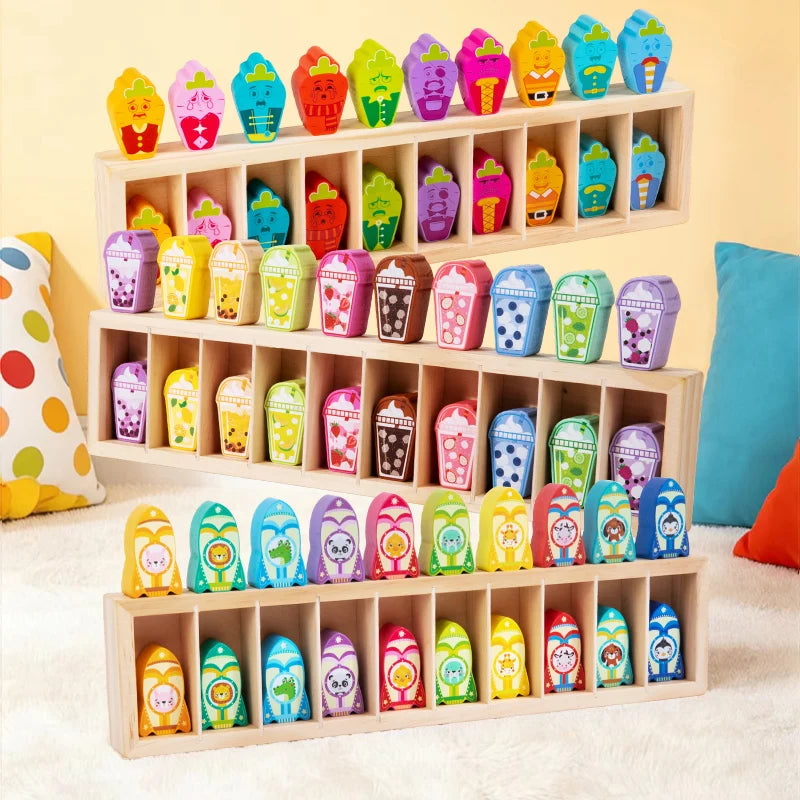 Wooden Color Matching Guessing Game for Toddlers Memory Training