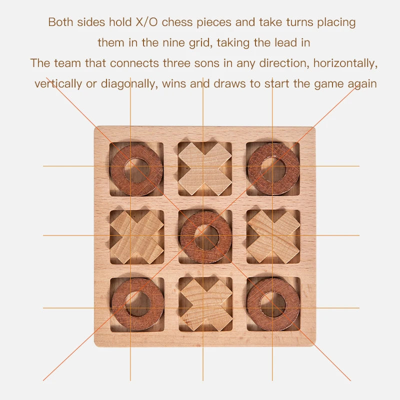 Montessori Wooden Tic Tac Toe Game - Educational XO Chess Puzzle Toy