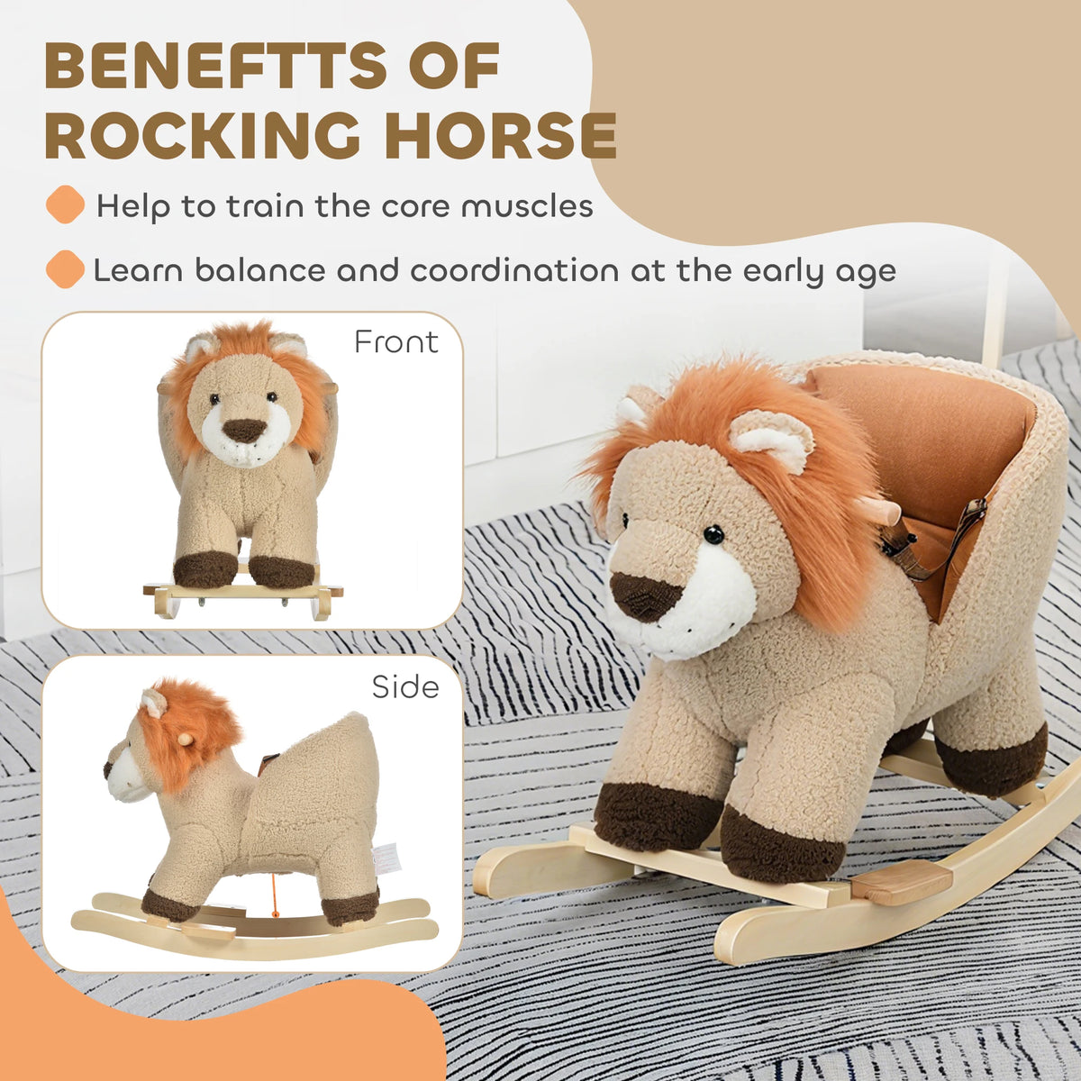 Plush Lion Rocking Horse with Sound for Toddlers 18-36 Months